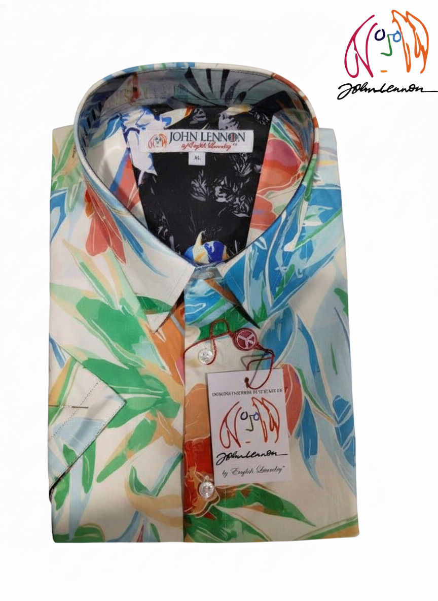 Colorful floral-patterned short sleeve shirt