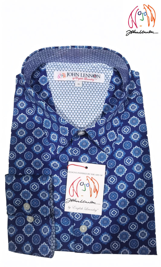 Geometric blue patterned shirt 
