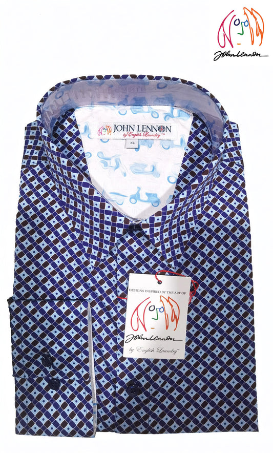 Blue checkered shirt with John Lennon logo 