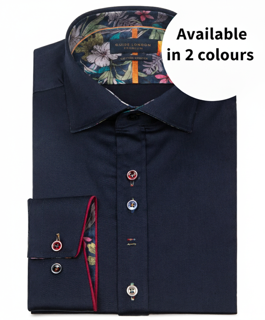 Navy blue shirt with floral lining