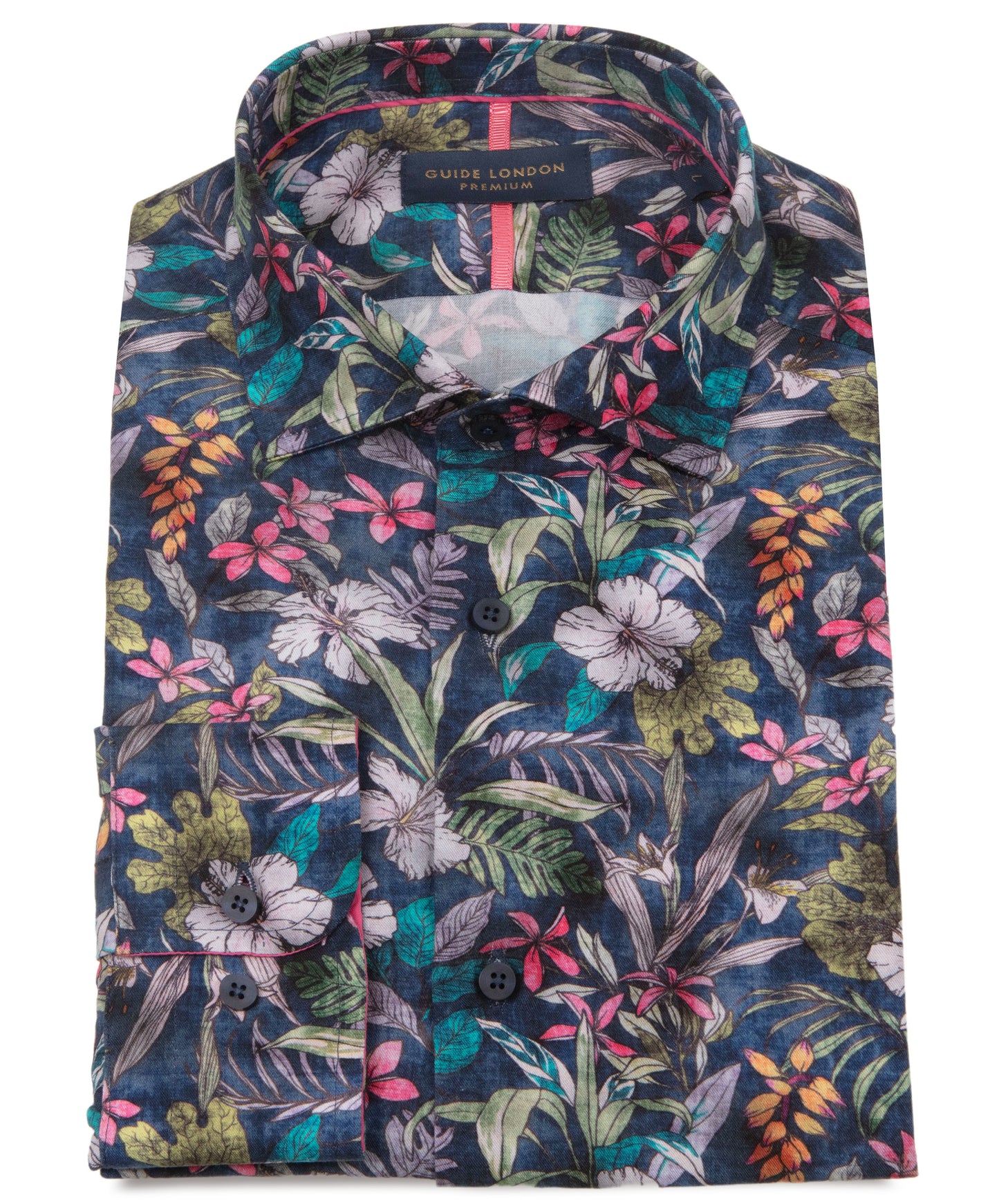 Floral patterned shirt with colorful design on a white background