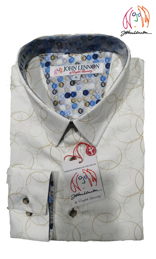 A long-sleeved men's shirt with a geometric print,  John Lennon by English Laundry.