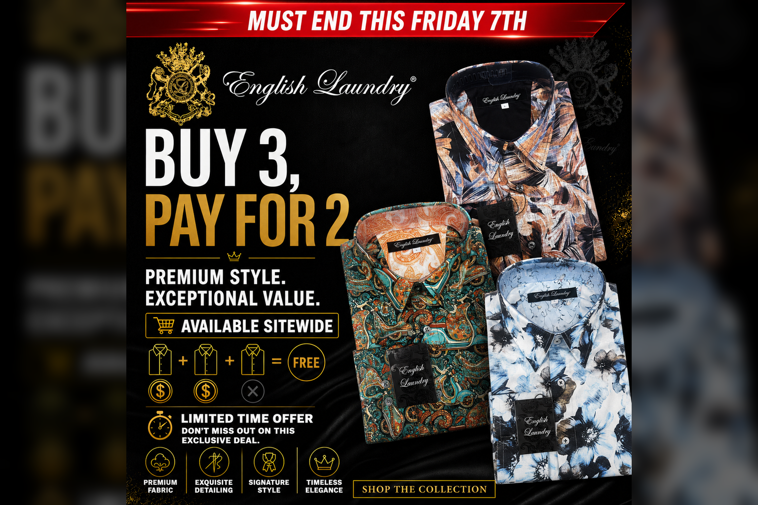 Buy 3, pay for 2 English Laundry promotion ending Friday 7th - standard slideshow 3:2 artwork