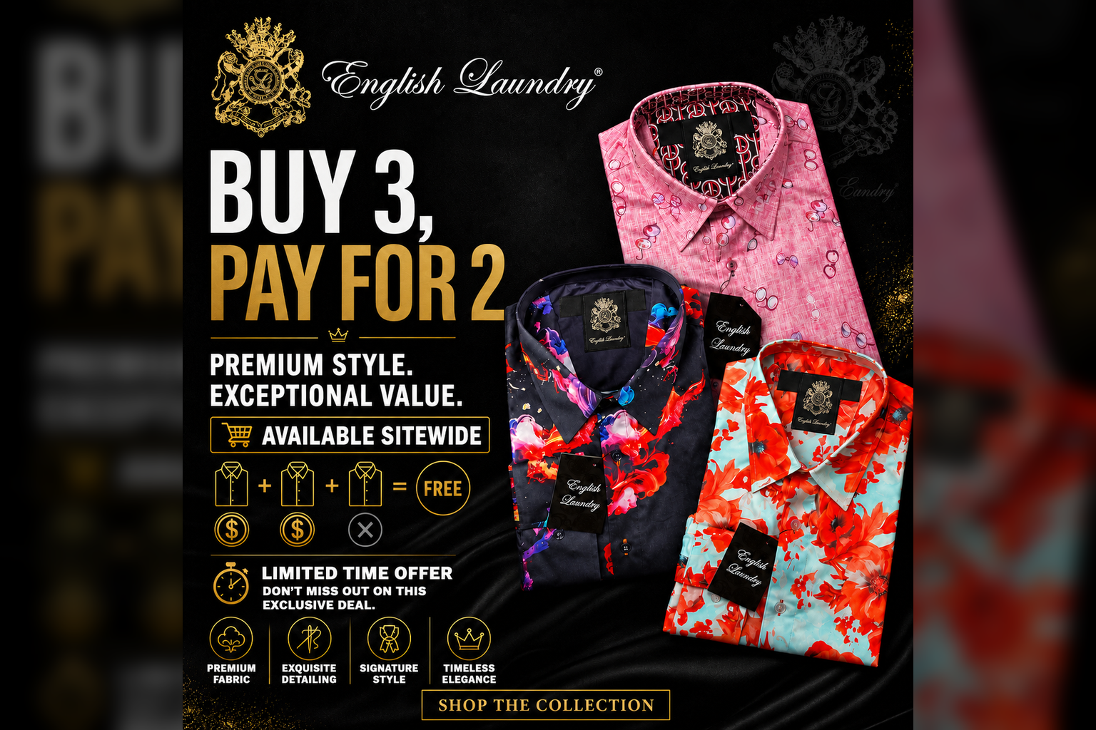 Buy 3, pay for 2 English Laundry promotion - standard slideshow 3:2 artwork